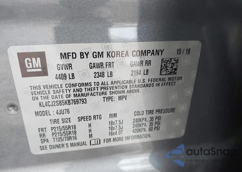 2019 Buick Encore Awd Sport Touring z USA, uszkodzony, nr VIN KL4CJ2SB5KB769793